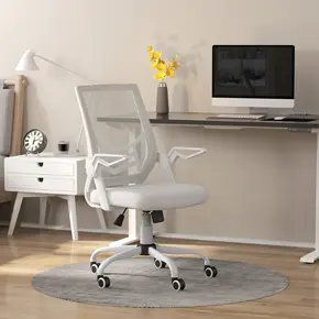 Buy Vinsetto Mesh Office Chair, Computer Desk Chair with Flip-up Armrests, Lumbar Back Support and Swivel Wheels, White, 2 from Furnituretta