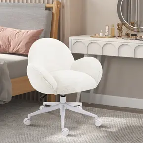Buy HOMCOM Makeup Vanity Chair, Cute Fluffy Desk Chair with Rolling Wheels for Bedroom Living Room, Cream White, 2 from Furnituretta