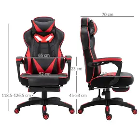 Buy Vinsetto Computer Gaming Chair, Racing Desk Chair with Lumbar Support and Footrest, PU Leather Gamer Chair with Headrest and Swivel Wheels for Home, Red, 3 from Furnituretta