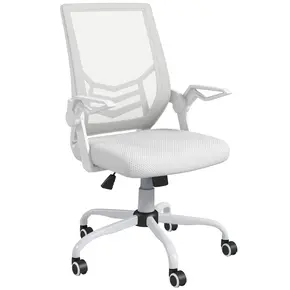 Buy Vinsetto Mesh Office Chair, Computer Desk Chair with Flip-up Armrests, Lumbar Back Support and Swivel Wheels, White from Furnituretta