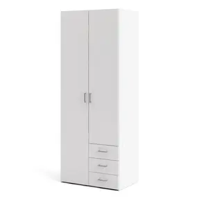 Buy Space Wardrobe 2 Doors 3 Drawers in White 2000, 3 from Furnituretta