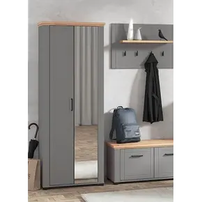 Buy Harwich Grey and Artisan Oak Slim Narrow Shallow Depth Mirrored Wardrobe, 3 from Furnituretta