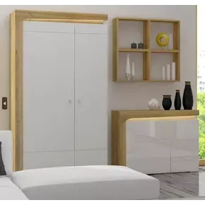 Buy Banff 2 Door Wardrobe with LED Lights Oak Effect and White Gloss from Furnituretta
