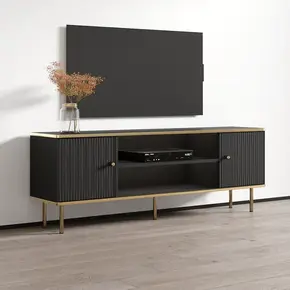 Buy Kelso TV Unit Cabinet 2 Doors with Open Shelf Black and Gold, Colour: Black from Furnituretta