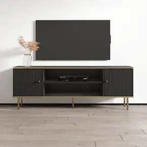 Buy Kelso TV Unit Cabinet 2 Doors with Open Shelf Black and Gold, Colour: Black, 2 from Furnituretta