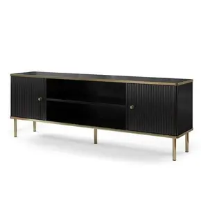 Buy Kelso TV Unit Cabinet 2 Doors with Open Shelf Black and Gold, Colour: Black, 3 from Furnituretta