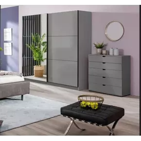 Buy Crewe Large Sliding Door Wardrobe with Mirror Grey 220cm, Colour: Grey, 5 from Furnituretta