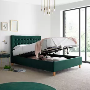Buy Kingham Green Velvet Ottoman Bed Double, Colour: Green, Size: Double (4ft6), Width: 145 from Furnituretta