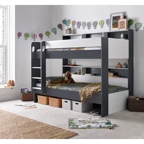 Buy Oliver Grey & White Storage Bunk Bed – Single with Shelves & Ladder, Size: Single (3ft), Colour: Grey and White, Item Width: 125.1, 2 from Furnituretta