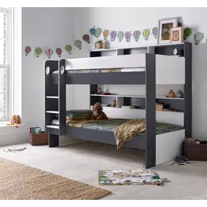Buy Oliver Grey & White Storage Bunk Bed – Single with Shelves & Ladder, Size: Single (3ft), Colour: Grey and White, Item Width: 125.1 from Furnituretta
