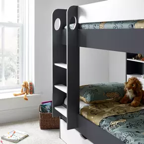 Buy Oliver Grey & White Storage Bunk Bed – Single with Shelves & Ladder, Size: Single (3ft), Colour: Grey and White, Item Width: 125.1, 6 from Furnituretta