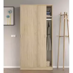 Buy Larsen Small Narrow Sliding 2 Door Wardrobe in Canadian Oak Effect, Colour: Oak, Item Width: 100 from Furnituretta