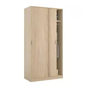 Buy Larsen Small Narrow Sliding 2 Door Wardrobe in Canadian Oak Effect, Colour: Oak, Item Width: 100, 2 from Furnituretta