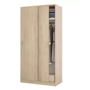 Buy Larsen Small Narrow Sliding 2 Door Wardrobe in Canadian Oak Effect, Colour: Oak, Item Width: 100, 3 from Furnituretta