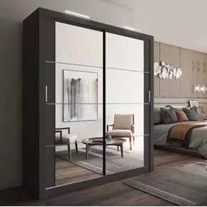 Buy Arti AR-03 Sliding Door Wardrobe Black Matt 181cm, Colour: Black Matt, Item Width: 181 from Furnituretta