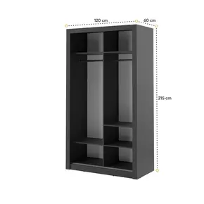 Buy Arti 6 - 2 Sliding Door Wardrobe Black Matt 120cm, Colour: Black Matt, Item Width: 120, 2 from Furnituretta