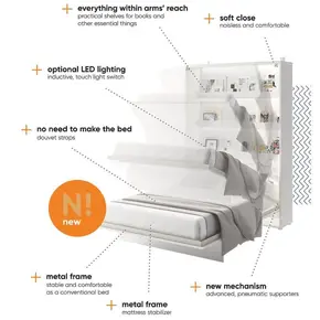 Buy BC-06 Horizontal Wall Bed Concept White Matt 90cm, Size: 90 x 200cm, Colour: White Matt, 3 from Furnituretta