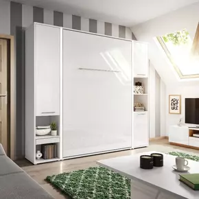 Buy CP-02 Vertical Wall Bed Concept 120cm with Storage Cabinet White Gloss, Colour: White Gloss, Size: 120 x 200cm, Item Width: 223, 2 from Furnituretta