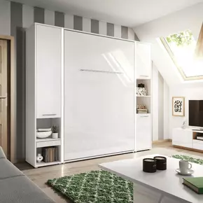 Buy CP-01 Vertical Wall Bed Concept 140cm with Storage Cabinets White Gloss, Colour: White Gloss, Size: 140 x 200cm, Item Width: 245, 2 from Furnituretta