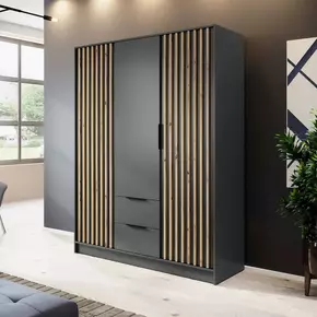Buy Nelly Hinged Door Wardrobe Graphite 155cm, Colour: Graphite, Item Width: 155 from Furnituretta