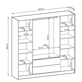 Buy Nelly Hinged Mirror Door Wardrobe 206cm Oak Artisan, Colour: Oak Artisan, Item Width: 206, 4 from Furnituretta