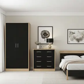 Buy Bardalona Trio Wardrobe, Chest & Bedside Black Gloss, 2 from Furnituretta
