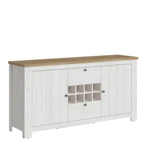 Buy Celesto 2 Door 2 Drawer Sideboard with 3 Door Display Top Unit inc. 6x Lights in White and Oak, 3 from Furnituretta