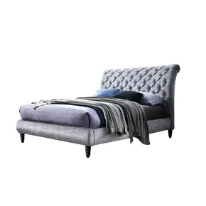 Buy Venice Crushed Velvet Fabric Double Bed Grey, Colour: Grey, Size: 4ft 6/Double, Item Width: 155 from Furnituretta