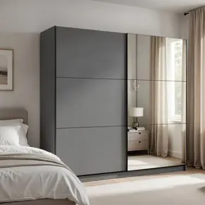 Buy Crewe Large Sliding Door Wardrobe with Mirror Grey 220cm, Colour: Grey, 3 from Furnituretta