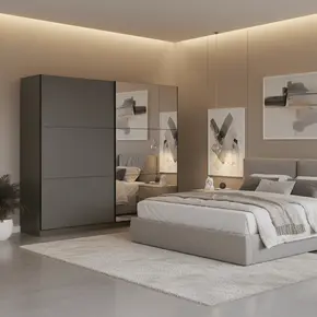 Buy Crewe Large Sliding Door Wardrobe with Mirror Grey 220cm, Colour: Grey from Furnituretta