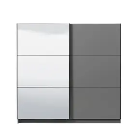 Buy Crewe Large Sliding Door Wardrobe with Mirror Grey 220cm, Colour: Grey, 4 from Furnituretta
