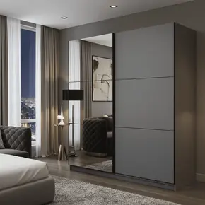 Buy Crewe Large Sliding Door Wardrobe with Mirror Grey 220cm, Colour: Grey, 2 from Furnituretta