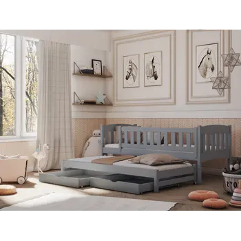 Buy Wooden Double Bed Amelka with Trundle and Storage, Colour: Grey Matt, Mattreses: Foam Mattresses from Furnituretta