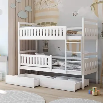 Buy Wooden Bunk Bed Ignas with Storage White Matt, Colour: White Matt, Mattresses: Foam Mattresses, Ladder: Right from Furnituretta