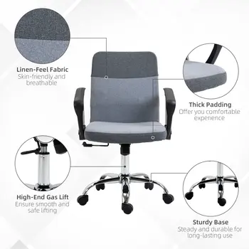 Buy Vinsetto Office Chair Linen Fabric Swivel Computer Desk Chair Home Study Adjustable Chair with Wheels, Grey, 7 from Furnituretta