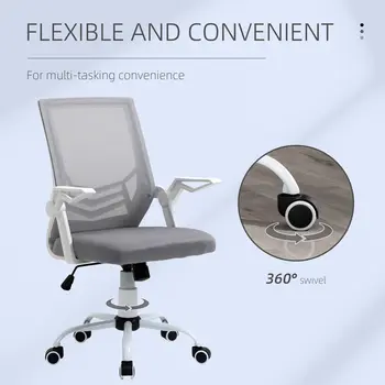 Buy Vinsetto Office Chair, Ergonomic Desk Chair, Executive Computer Chair with 90° Flip-up Armrest and Lumbar Support, Adjustable Height for Home/Office, Grey, 8 from Furnituretta