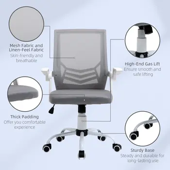 Buy Vinsetto Office Chair, Ergonomic Desk Chair, Executive Computer Chair with 90° Flip-up Armrest and Lumbar Support, Adjustable Height for Home/Office, Grey, 9 from Furnituretta