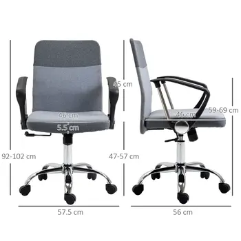 Buy Vinsetto Office Chair Linen Fabric Swivel Computer Desk Chair Home Study Adjustable Chair with Wheels, Grey, 3 from Furnituretta