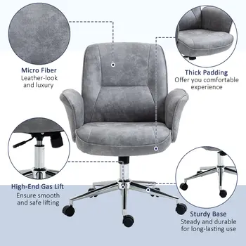 Buy Vinsetto Swivel Computer Office Chair Mid Back Desk Chair for Home Study Bedroom, Light Grey, 7 from Furnituretta