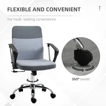 Buy Vinsetto Office Chair Linen Fabric Swivel Computer Desk Chair Home Study Adjustable Chair with Wheels, Grey, 6 from Furnituretta