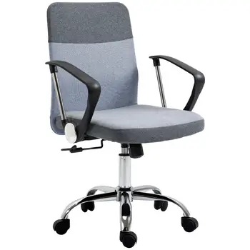 Buy Vinsetto Office Chair Linen Fabric Swivel Computer Desk Chair Home Study Adjustable Chair with Wheels, Grey, 2 from Furnituretta