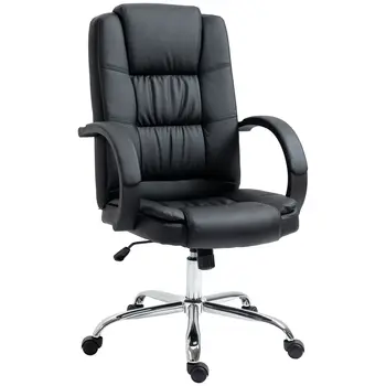 Buy Vinsetto Office Chair, PU Leather Desk Chair with 13cm Soft Padded Seat and Backrest, Swivel Chair with Adjustable Height and Rolling Wheels, Black from Furnituretta