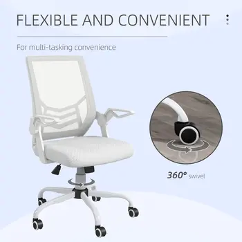 Buy Vinsetto Mesh Office Chair, Computer Desk Chair with Flip-up Armrests, Lumbar Back Support and Swivel Wheels, White, 8 from Furnituretta