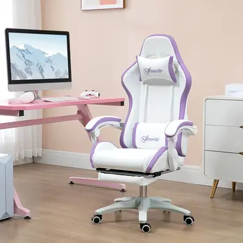 Buy Vinsetto Computer Gaming Chair, PU Leather Desk Chair with Footrest, Swivel Task Chair with 135°, White and Purple, 2 from Furnituretta
