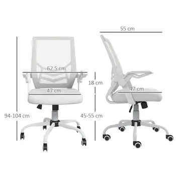 Buy Vinsetto Mesh Office Chair, Computer Desk Chair with Flip-up Armrests, Lumbar Back Support and Swivel Wheels, White, 3 from Furnituretta