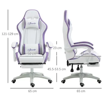 Buy Vinsetto Computer Gaming Chair, PU Leather Desk Chair with Footrest, Swivel Task Chair with 135°, White and Purple, 3 from Furnituretta