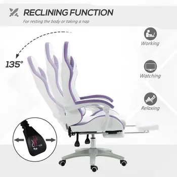 Buy Vinsetto Computer Gaming Chair, PU Leather Desk Chair with Footrest, Swivel Task Chair with 135°, White and Purple, 5 from Furnituretta