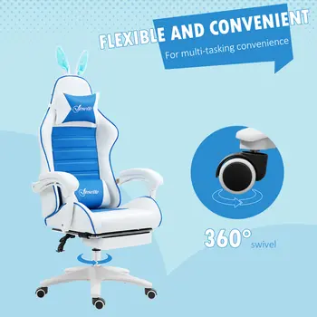 Buy Vinsetto Racing Gaming Chair, Reclining PU Leather Computer Chair with Removable Rabbit Ears, Footrest and Lumber Support, Blue, 7 from Furnituretta
