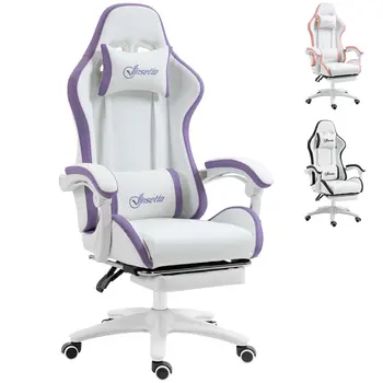 Buy Vinsetto Computer Gaming Chair, PU Leather Desk Chair with Footrest, Swivel Task Chair with 135°, White and Purple from Furnituretta