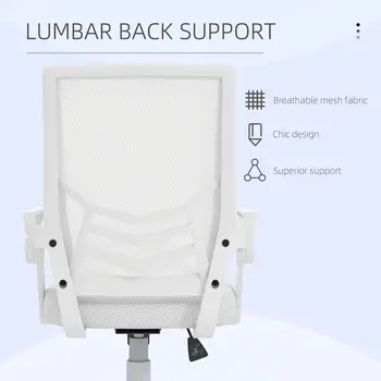 Buy Vinsetto Mesh Office Chair, Computer Desk Chair with Flip-up Armrests, Lumbar Back Support and Swivel Wheels, White, 6 from Furnituretta